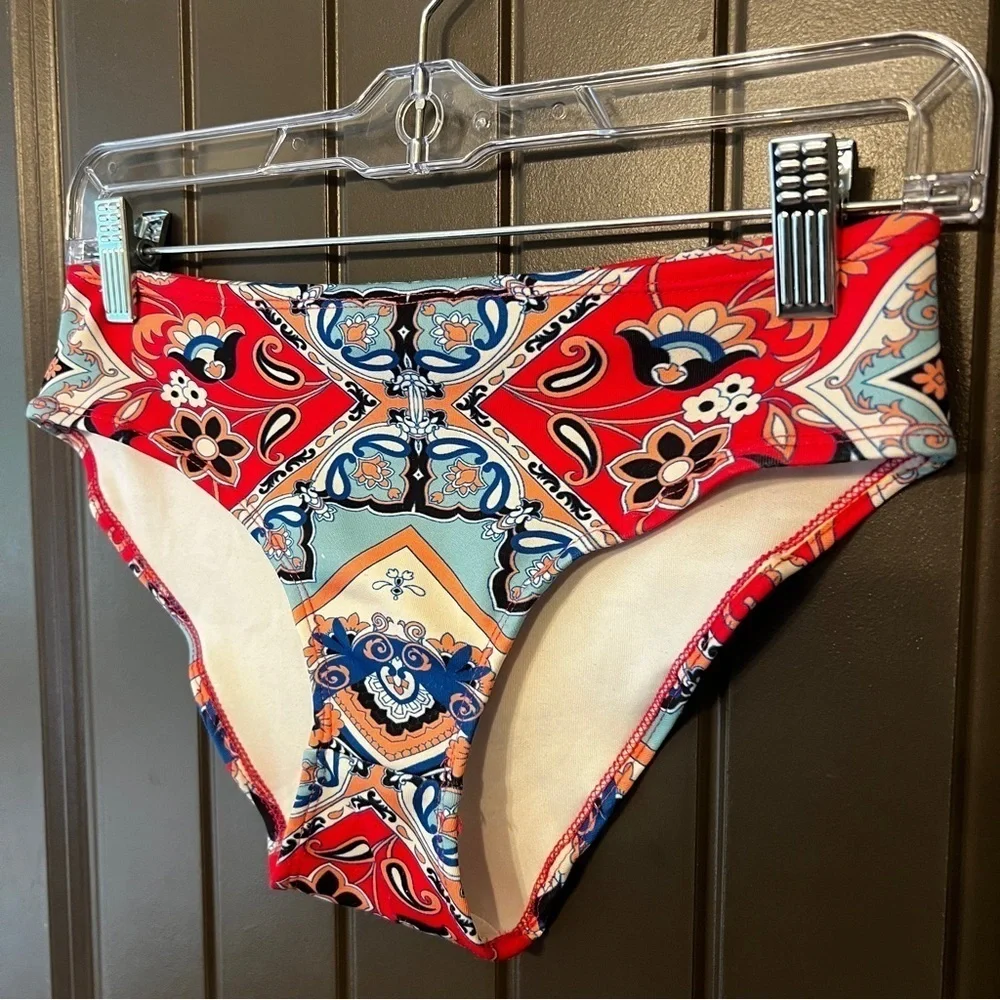 Flying Tomato Paisley Bohemian Bikini Bottom Pink Blue Small